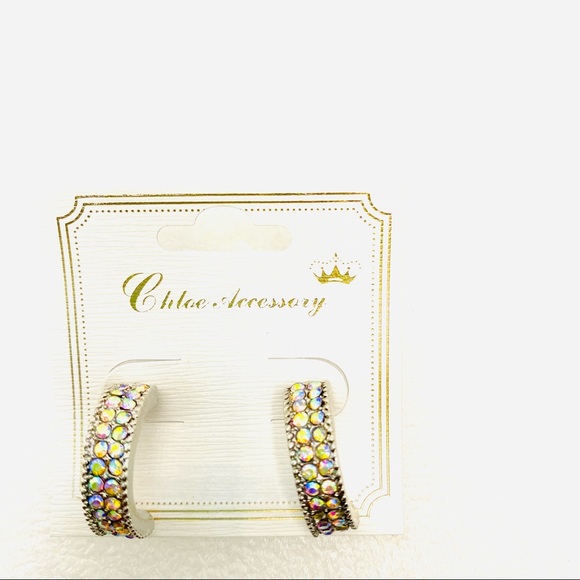 Earrings Crystal Crescent iridescent double row. Pierced - Picture 14 of 16